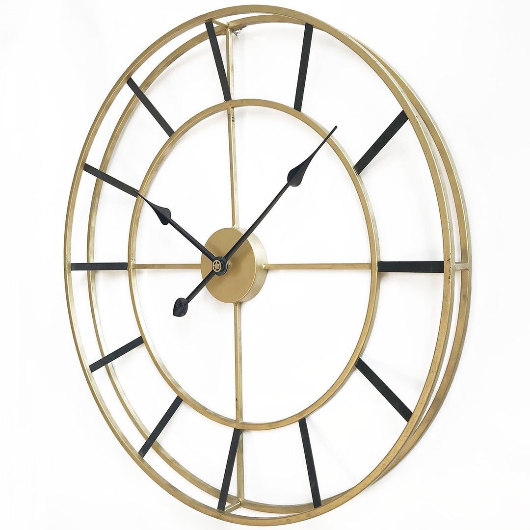 Ivory and Deene Oxford Distressed Gold and Black Metal Wall Clock 60cm ID1007 1