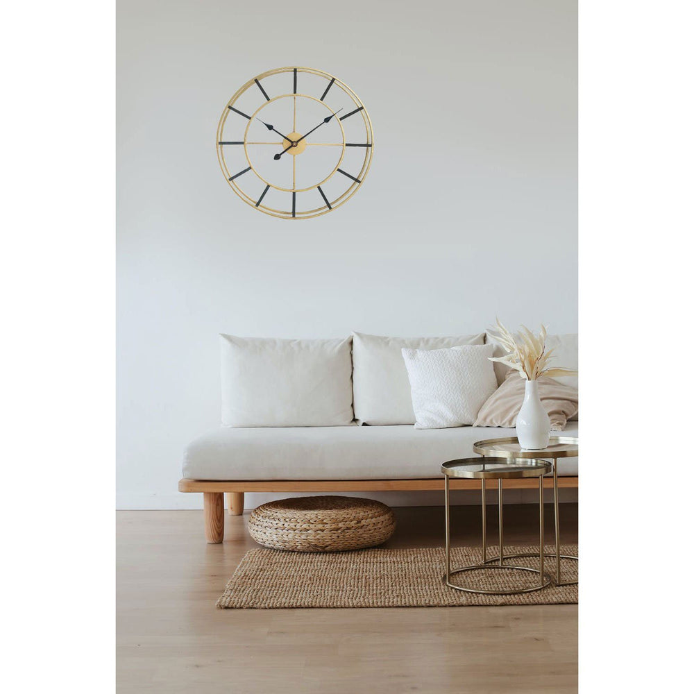 Ivory and Deene Oxford Distressed Gold and Black Metal Wall Clock 60cm ID1007 2