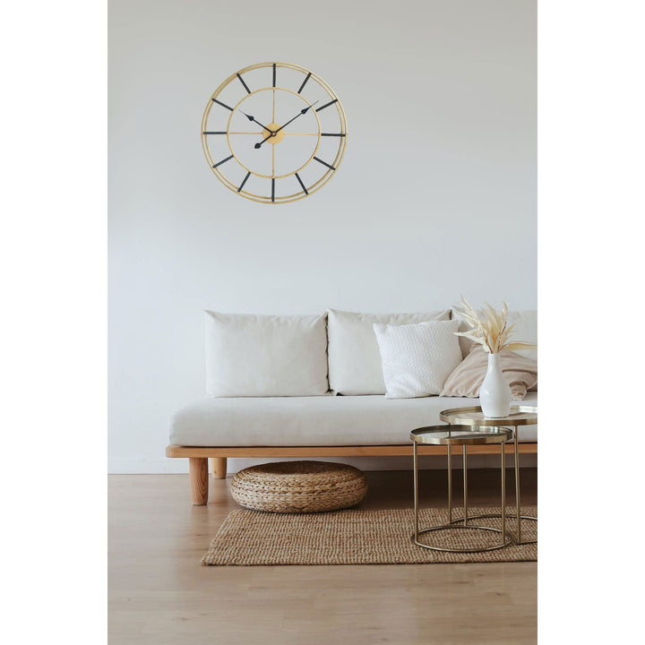 Ivory and Deene Oxford Distressed Gold and Black Metal Wall Clock 60cm ID1007 2