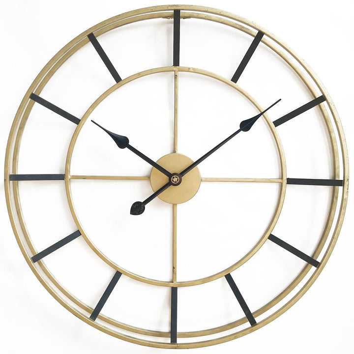 Ivory and Deene Oxford Distressed Gold and Black Metal Wall Clock 60cm ID1007 3
