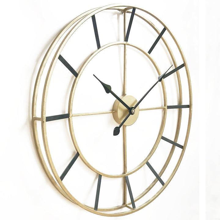 Ivory and Deene Oxford Distressed Gold and Black Metal Wall Clock 60cm ID1007 4