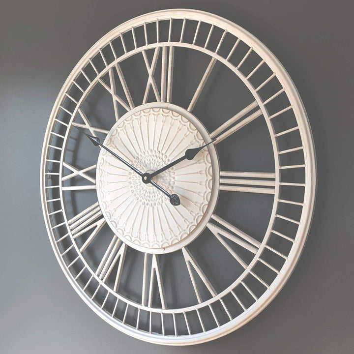 Ivory and Deene Tuscany Wrought Iron Metal Distressed Cream Wall Clock 70cm ID1015 3