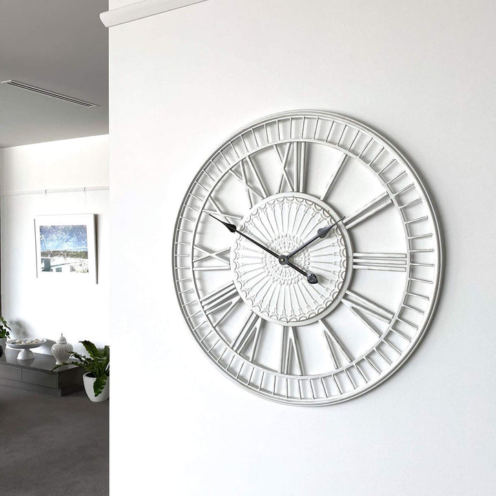 Ivory and Deene Tuscany Wrought Iron Metal Distressed Cream Wall Clock 70cm ID1015 4