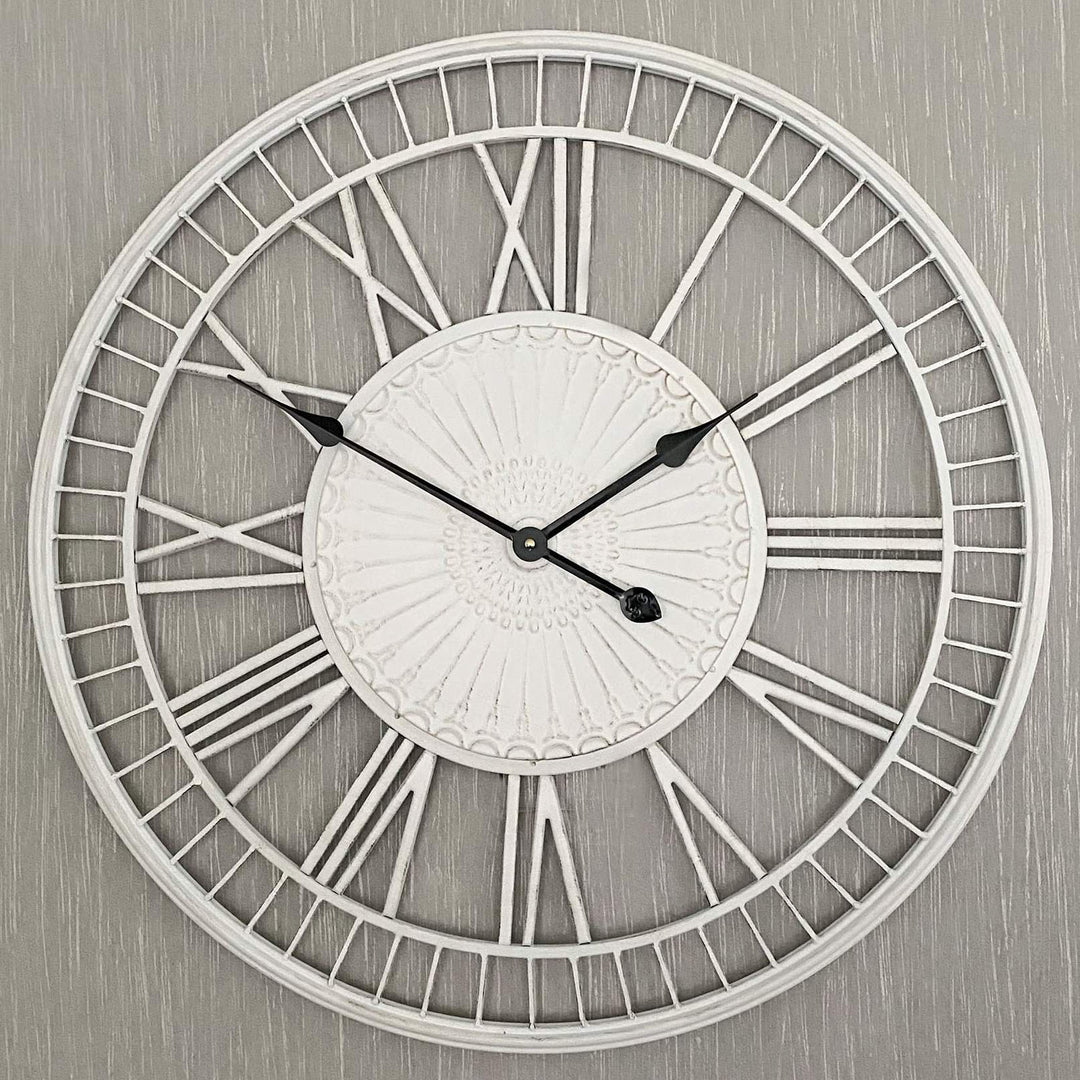 Ivory and Deene Tuscany Wrought Iron Metal Distressed Cream Wall Clock 70cm ID1015 5