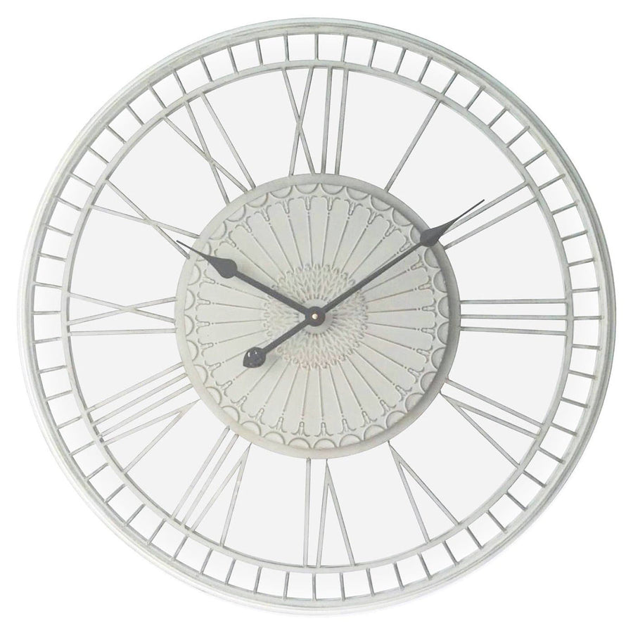 Ivory and Deene Tuscany Wrought Iron Metal Distressed Cream Wall Clock 70cm ID1015 6