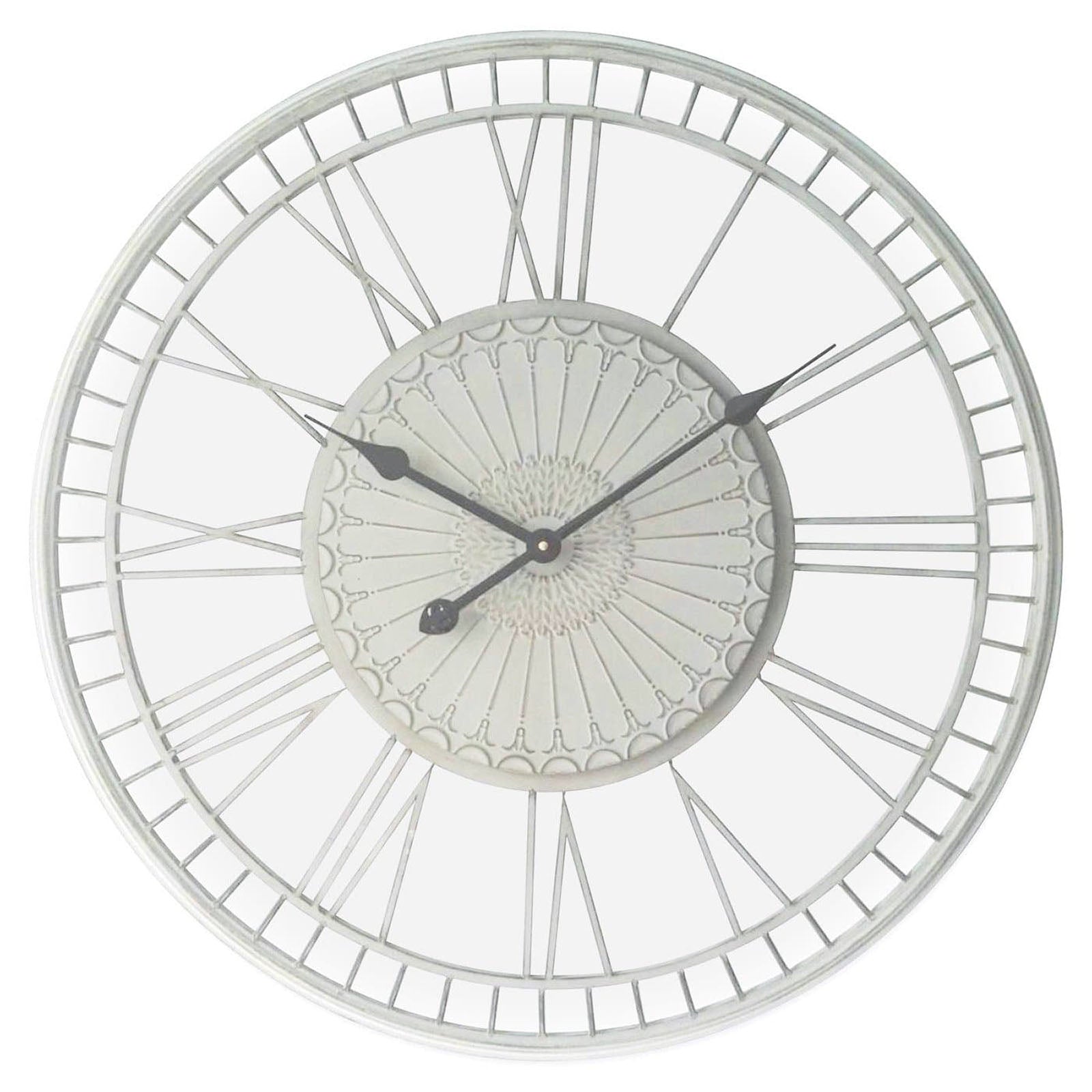 Ivory and Deene Tuscany Wrought Iron Metal Distressed Cream Wall Clock 70cm ID1015 6