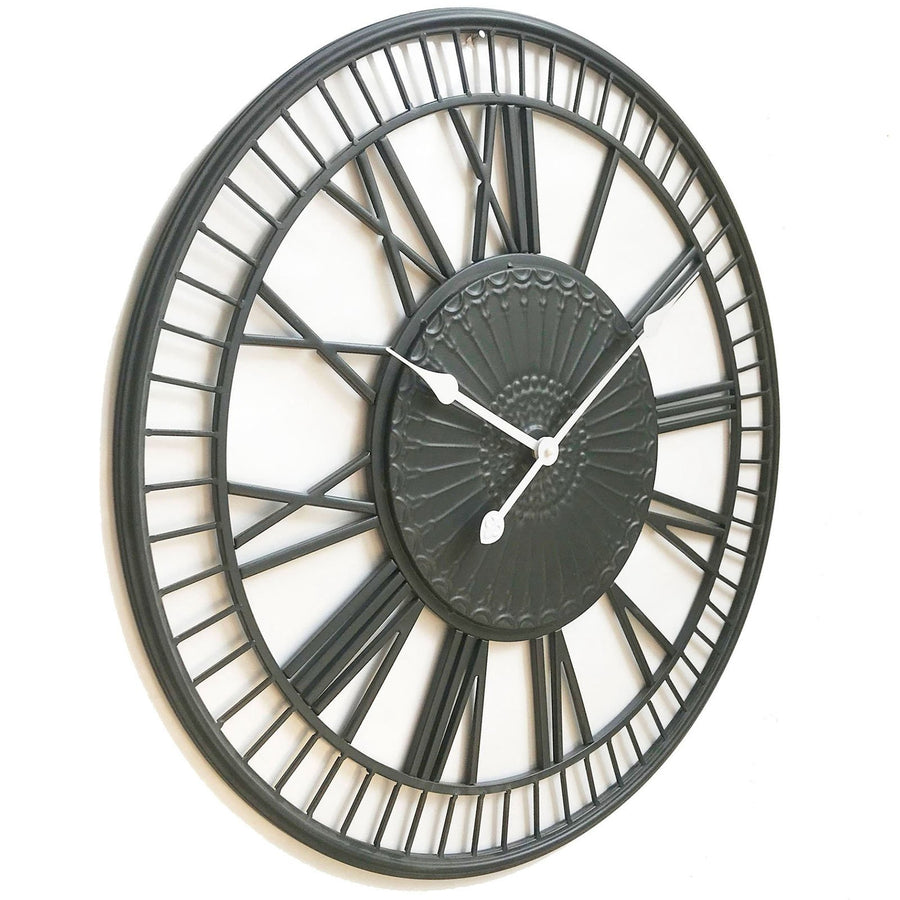 Ivory and Deene Tuscany Wrought Iron Metal Wall Clock Charcoal Grey 70cm ID1006 1