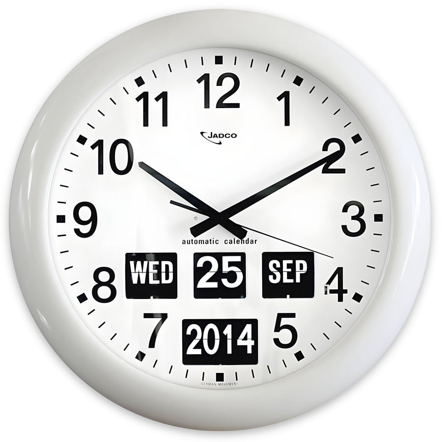 Jadco Analogue With Flip Day Month and Year Wall Clock White 48cm BQ368 1