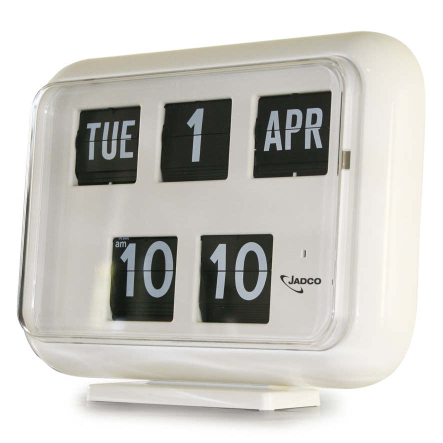 Jadco Digital Flip Calendar Wall and Desk Clock 12hr White 31cm QD3512HR 1