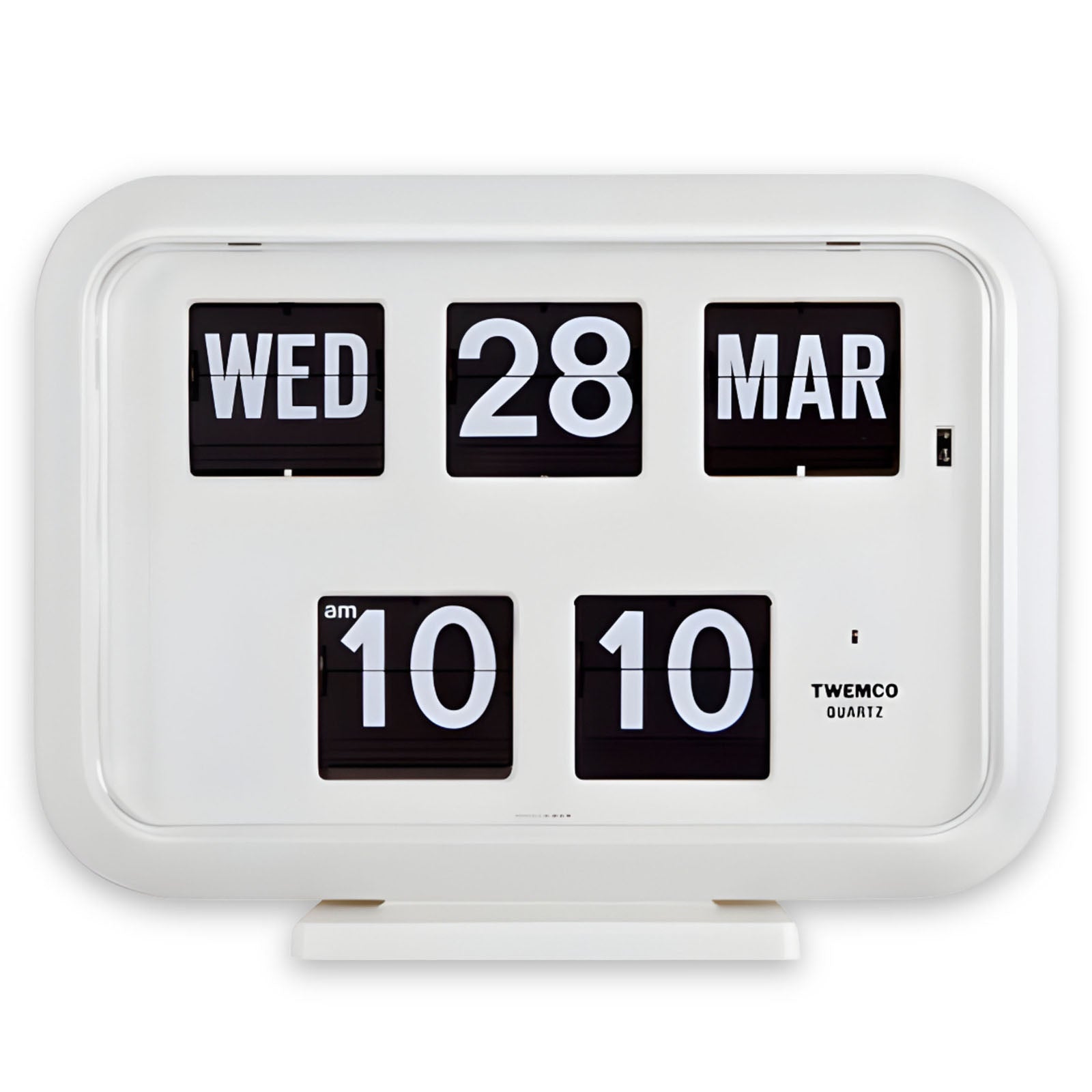 Jadco Mack Digital Flip Calendar Wall Desk Clock White Front QD35 #time-format_24hr