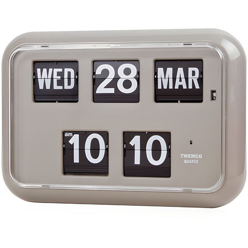 Jadco Mack Digital Flip Calendar Wall & Desk Clock Grey 12hr Oh Clocks