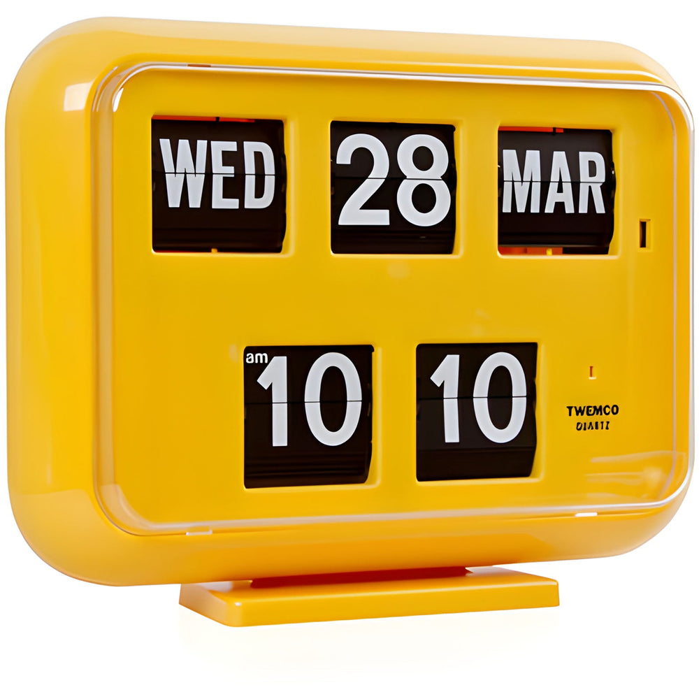 Jadco Mack Digital Flip Calendar Wall and Desk Clock Yellow 12hr 31cm QD35-12HR-Yellow 1
