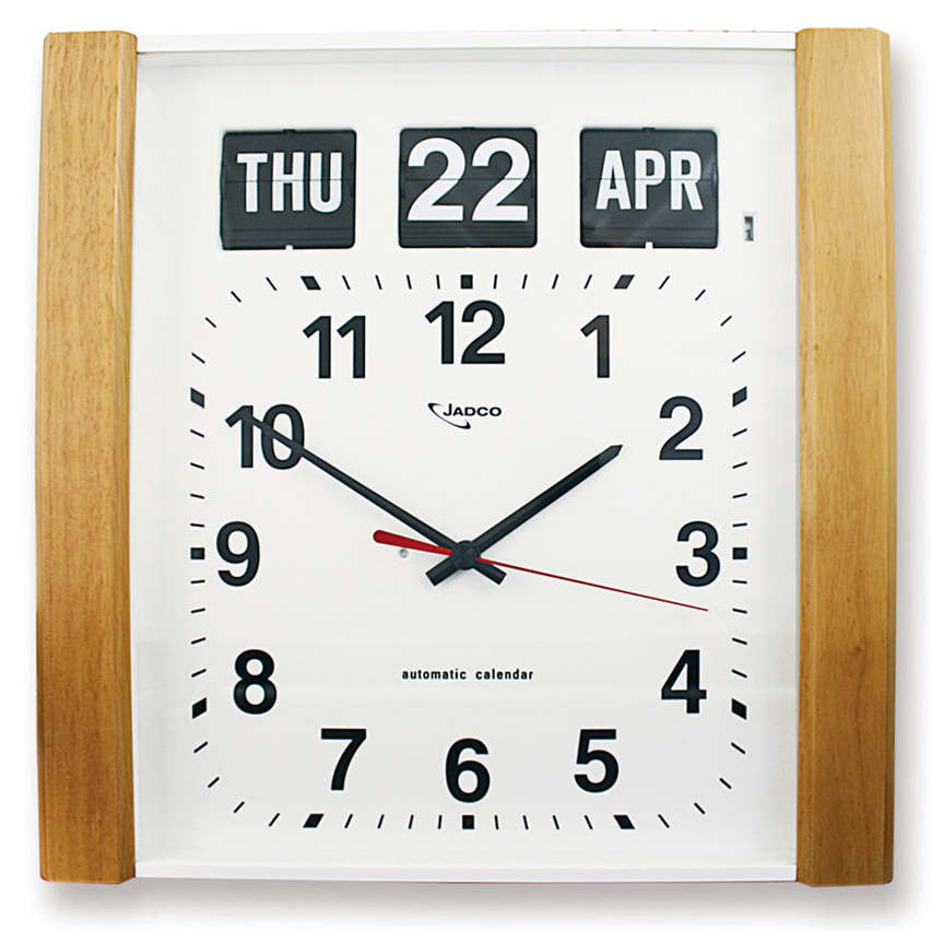 Jadco Woodgrain Finish Flip Calendar Wall Clock White 35cm BQ15 1