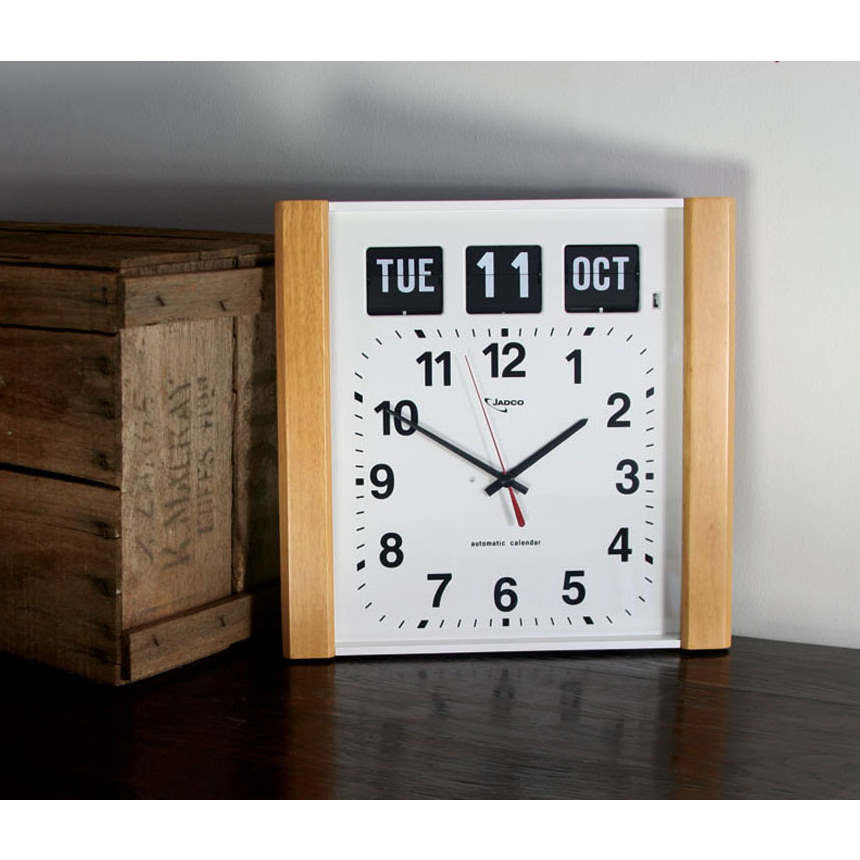 Jadco Woodgrain Finish Flip Calendar Wall Clock White 35cm BQ15 2