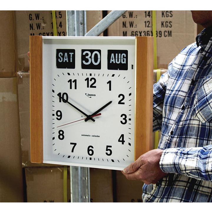 Jadco Woodgrain Finish Flip Calendar Wall Clock White 35cm BQ15 3