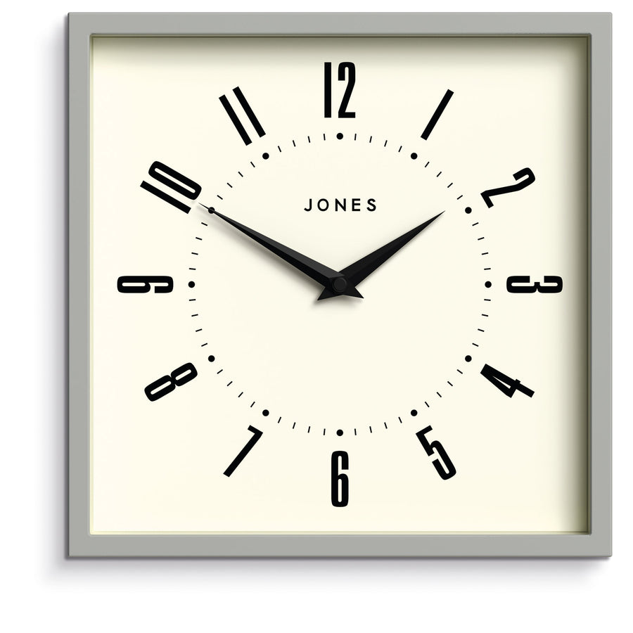 Jones Box Square Wall Clock Numbers Grey 25cm NGJBOX219PGY 1