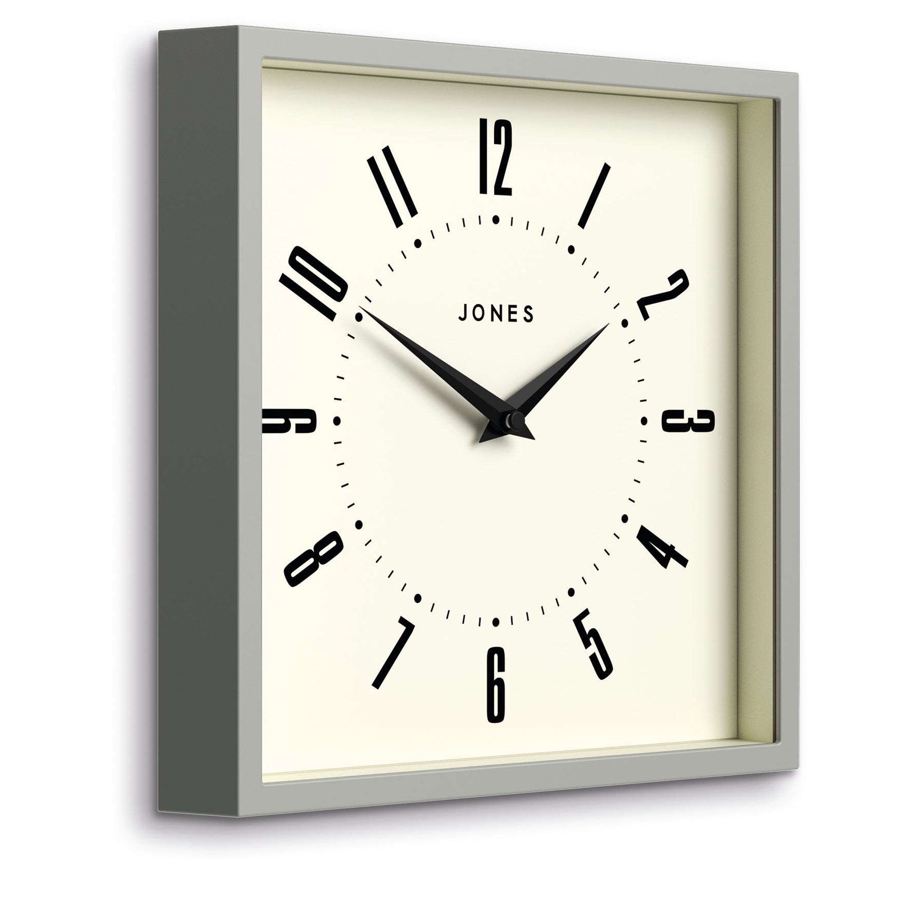 Buy Jones Box Square Wall Clock Numbers Grey 25cm Online – Oh Clocks