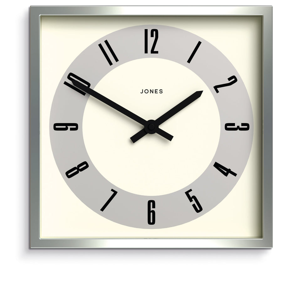 Jones Box Square Wall Clock Numbers Silver 25cm NGJBOX211CH 1
