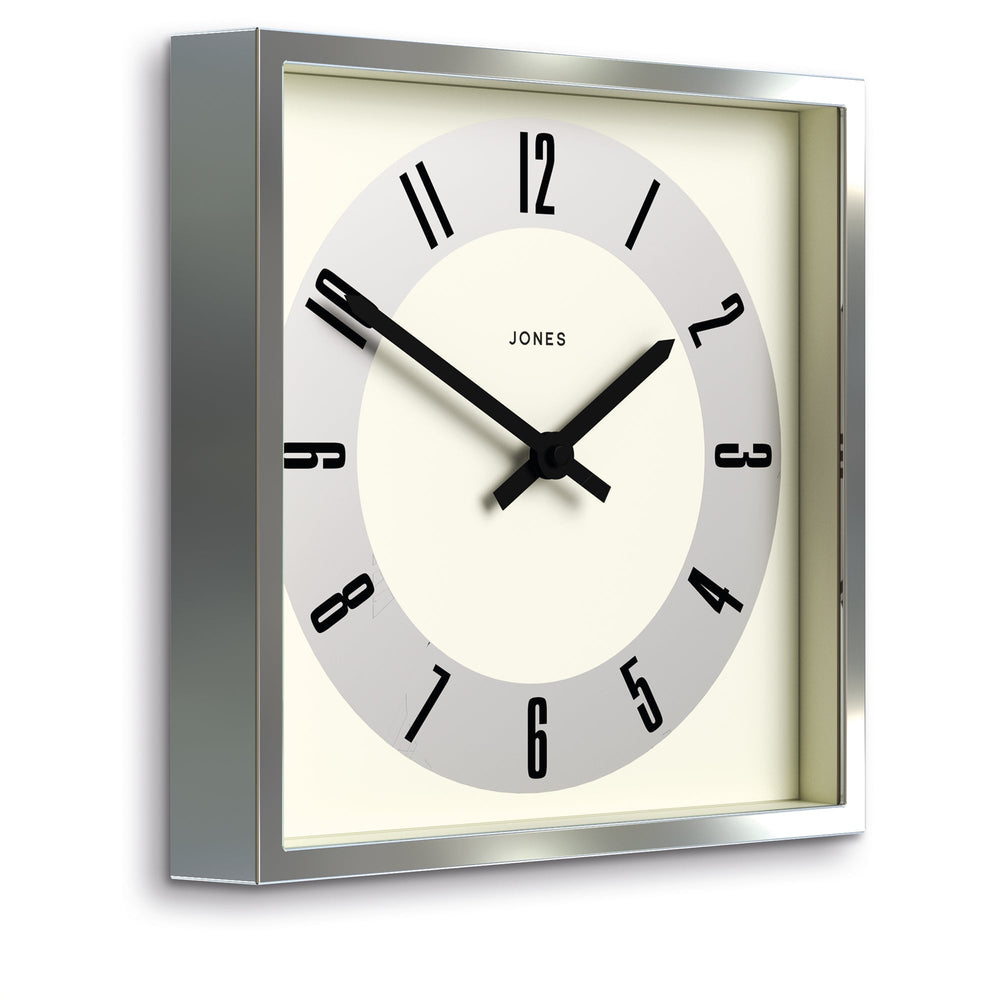 Jones Box Square Wall Clock Numbers Silver 25cm NGJBOX211CH 2