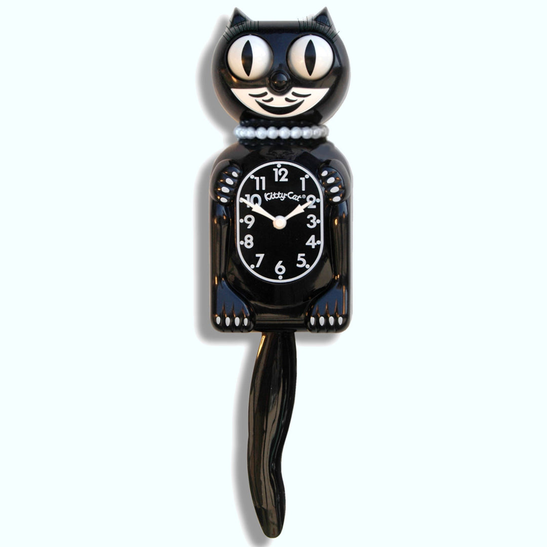 Kit Cat Klocks Black Kitty Cat Lady Wall Clock Small 33cm OPMKC-1