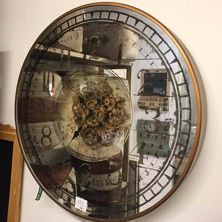 Large Round Mirror Moving Cogs Wall Clock Glamour 82cm Casual 38535