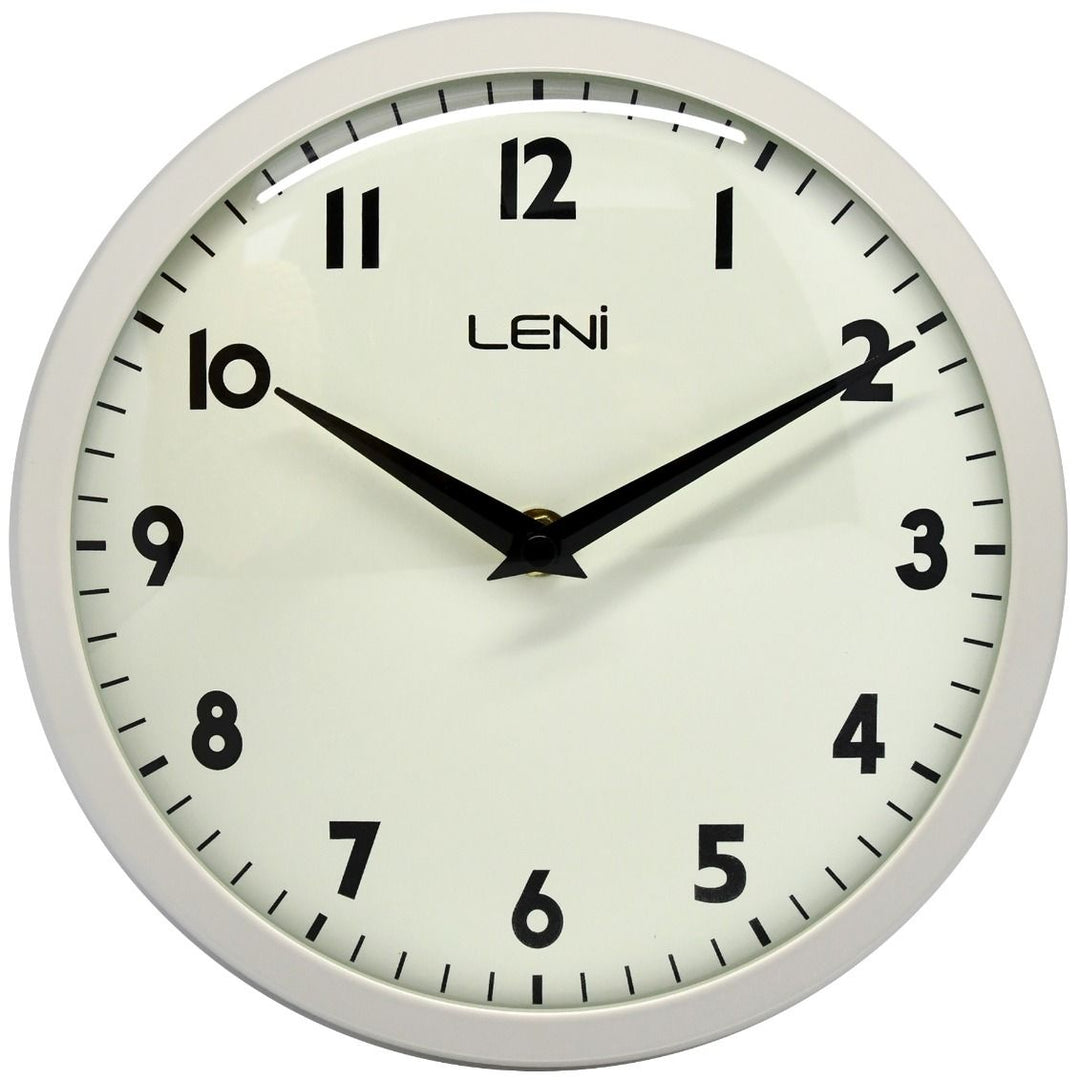 Leni School Wall Clock Metal Gloss Ivory 23cm 65101GIVO 1