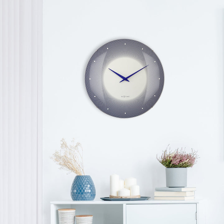 NeXtime Deep Monochrome Pattern Domed Glass Wall Clock Blue 50cm 573315BL 5