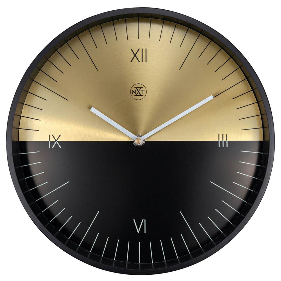 NeXtime Half Two Toned Metal Wall Clock Black Gold 30cm 577335 1