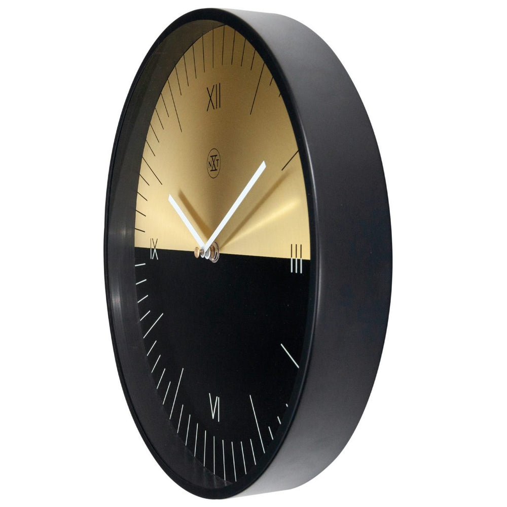 NeXtime Half Two Toned Metal Wall Clock Black Gold 30cm 577335 2