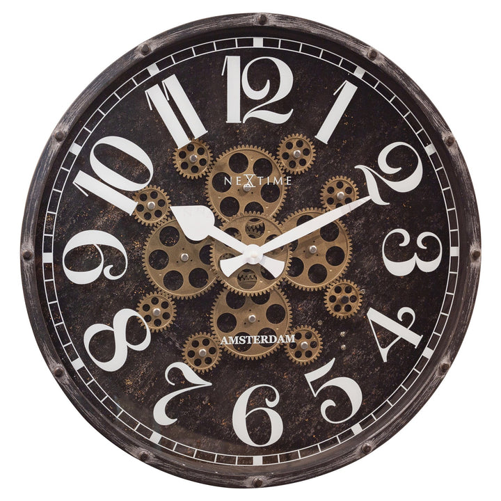 NeXtime Henry Distressed Metal Moving Gears Wall Clock 50cm 573282ZW 1