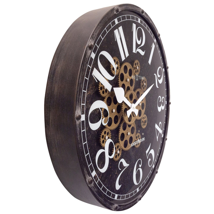 NeXtime Henry Distressed Metal Moving Gears Wall Clock 50cm 573282ZW 2