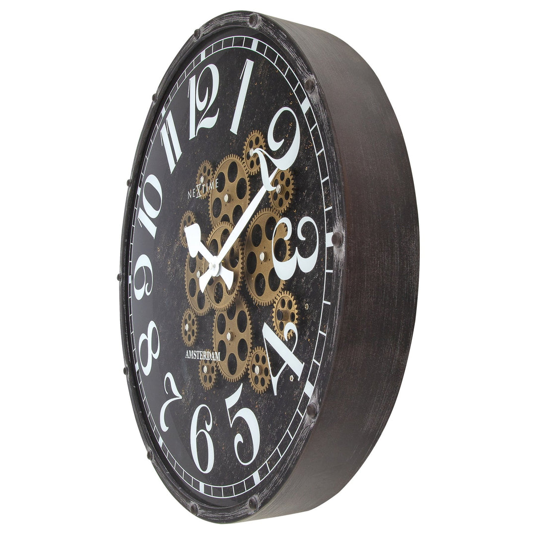 NeXtime Henry Distressed Metal Moving Gears Wall Clock 50cm 573282ZW 3