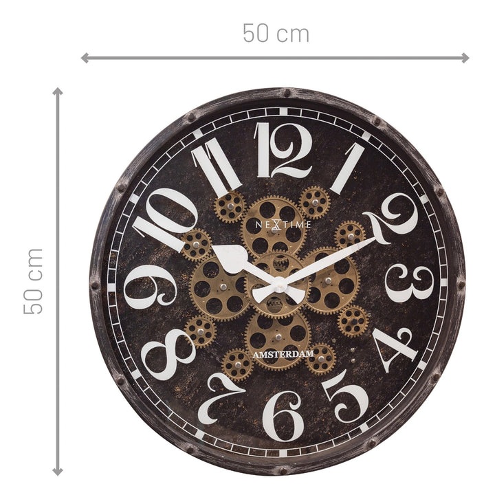 NeXtime Henry Distressed Metal Moving Gears Wall Clock 50cm 573282ZW 4