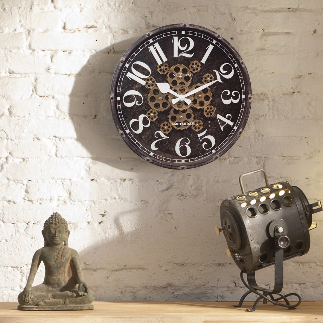 NeXtime Henry Distressed Metal Moving Gears Wall Clock 50cm 573282ZW 6