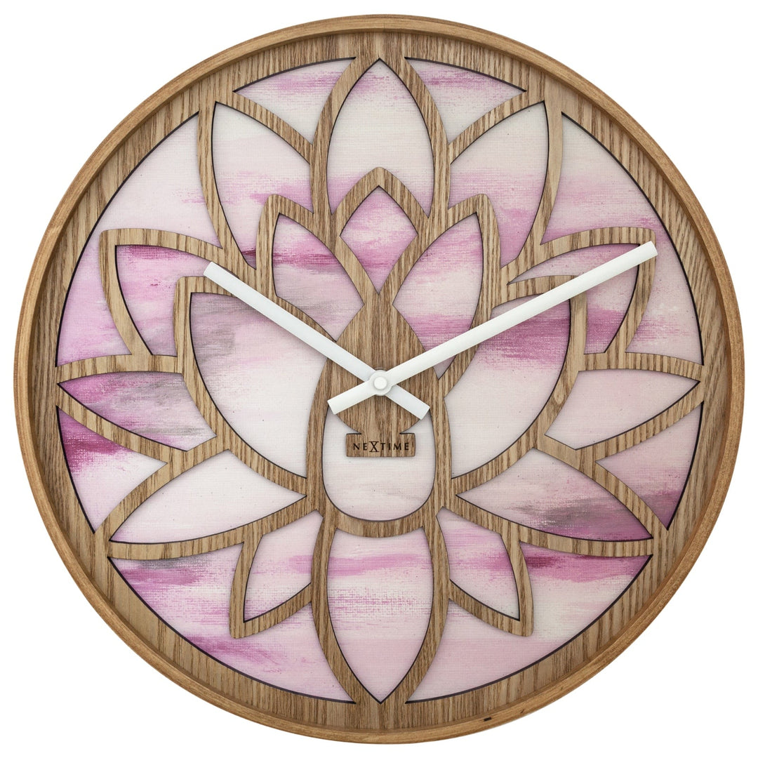 NeXtime Lotus Intricate Wooden Pattern Wall Clock Pink 40cm 573307 1