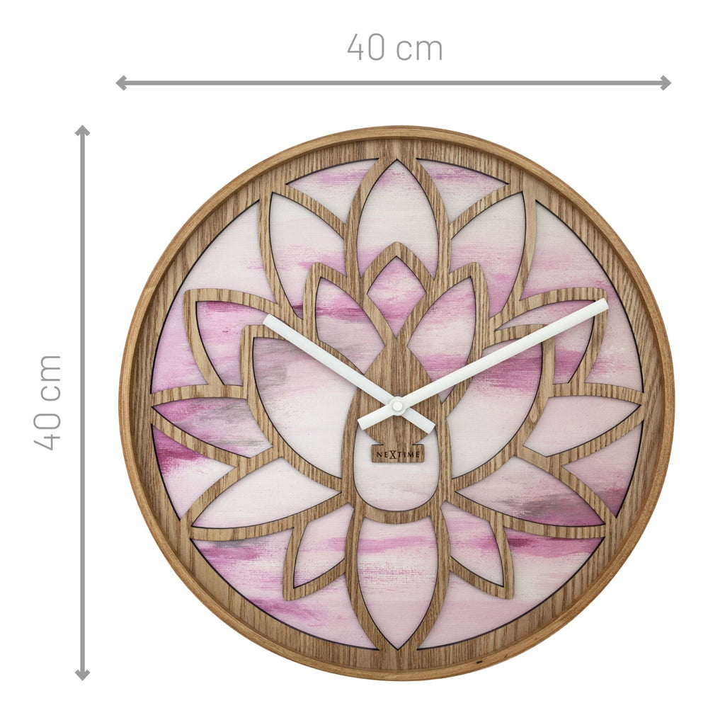 NeXtime Lotus Intricate Wooden Pattern Wall Clock Pink 40cm 573307 2