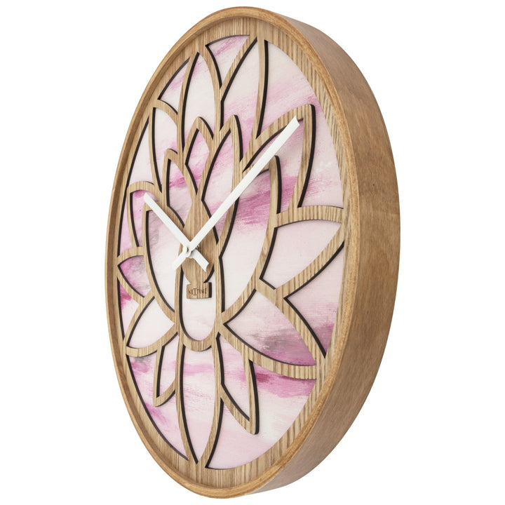 NeXtime Lotus Intricate Wooden Pattern Wall Clock Pink 40cm 573307 3