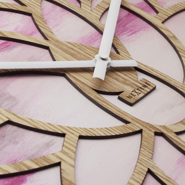 NeXtime Lotus Intricate Wooden Pattern Wall Clock Pink 40cm 573307 5