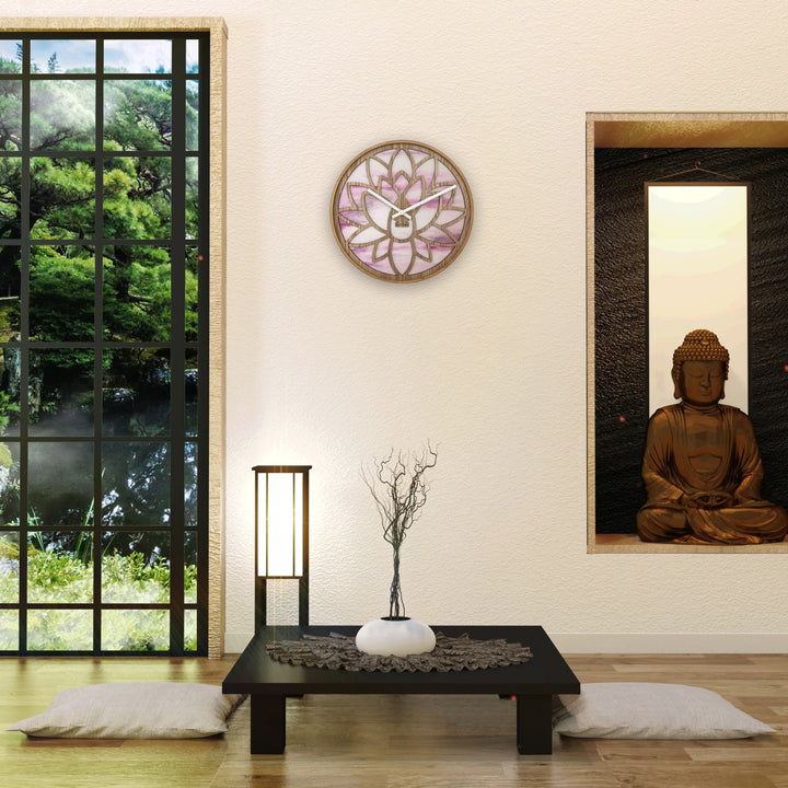 NeXtime Lotus Intricate Wooden Pattern Wall Clock Pink 40cm 573307 6