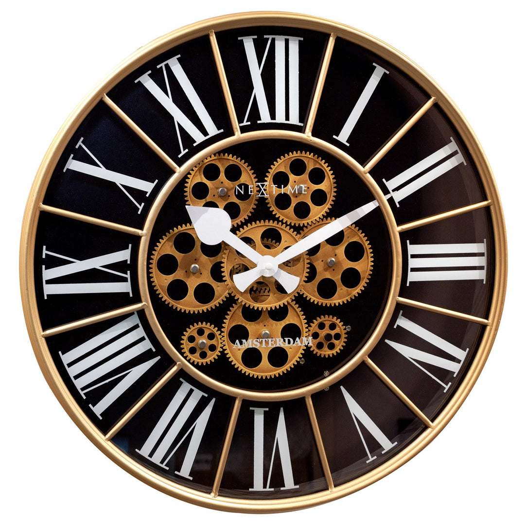 NeXtime William Black Gold Metal Moving Gears Wall Clock 50cm 573283ZW 1