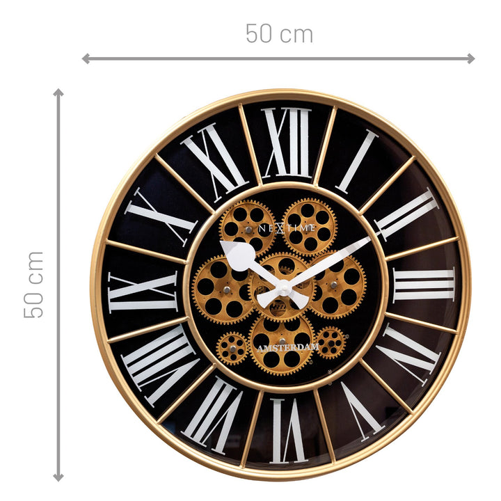 NeXtime William Black Gold Metal Moving Gears Wall Clock 50cm 573283ZW 4