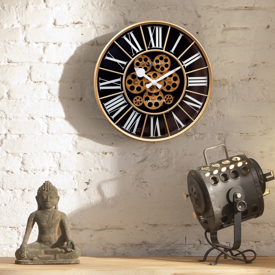 NeXtime William Black Gold Metal Moving Gears Wall Clock 50cm 573283ZW 8