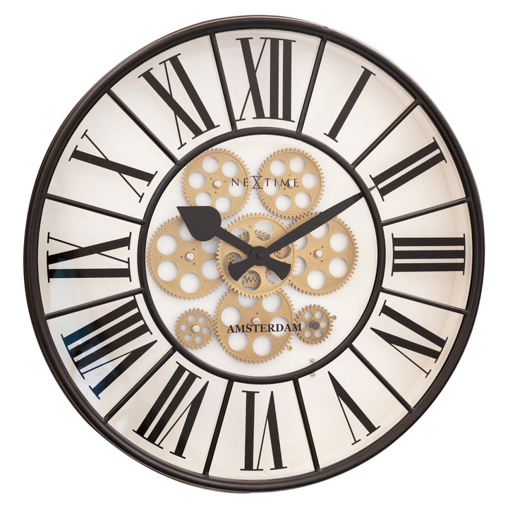 NeXtime William Black White Metal Moving Gears Wall Clock 50cm 573283WI 1