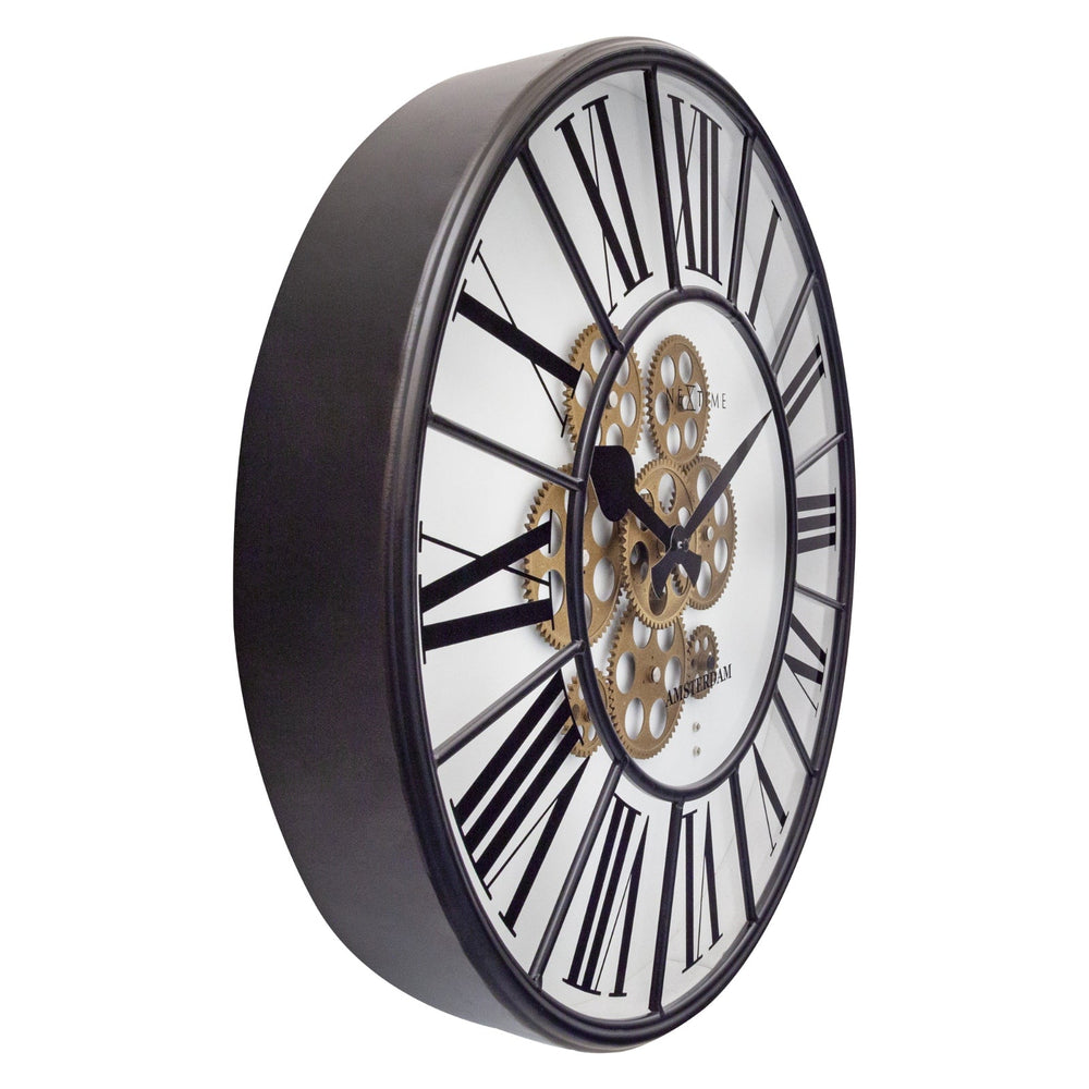 NeXtime William Black White Metal Moving Gears Wall Clock 50cm 573283WI 2