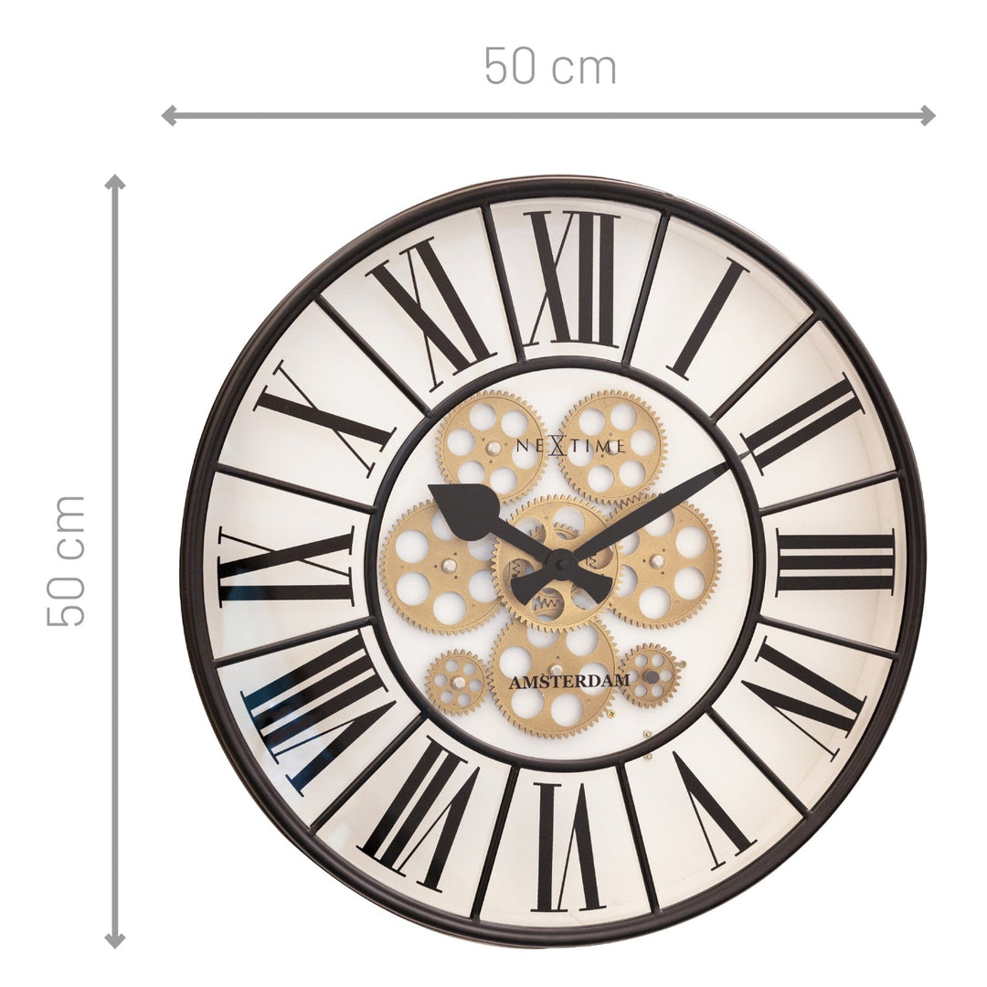 NeXtime William Black White Metal Moving Gears Wall Clock 50cm 573283WI 4