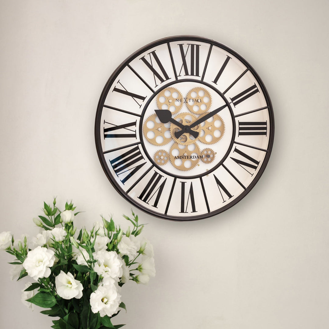 NeXtime William Black White Metal Moving Gears Wall Clock 50cm 573283WI 8