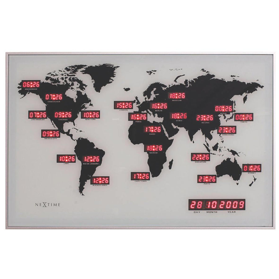 NeXtime World Time 22 Time Zones LED Digit Mains Wall Clock 55cm 572897 1