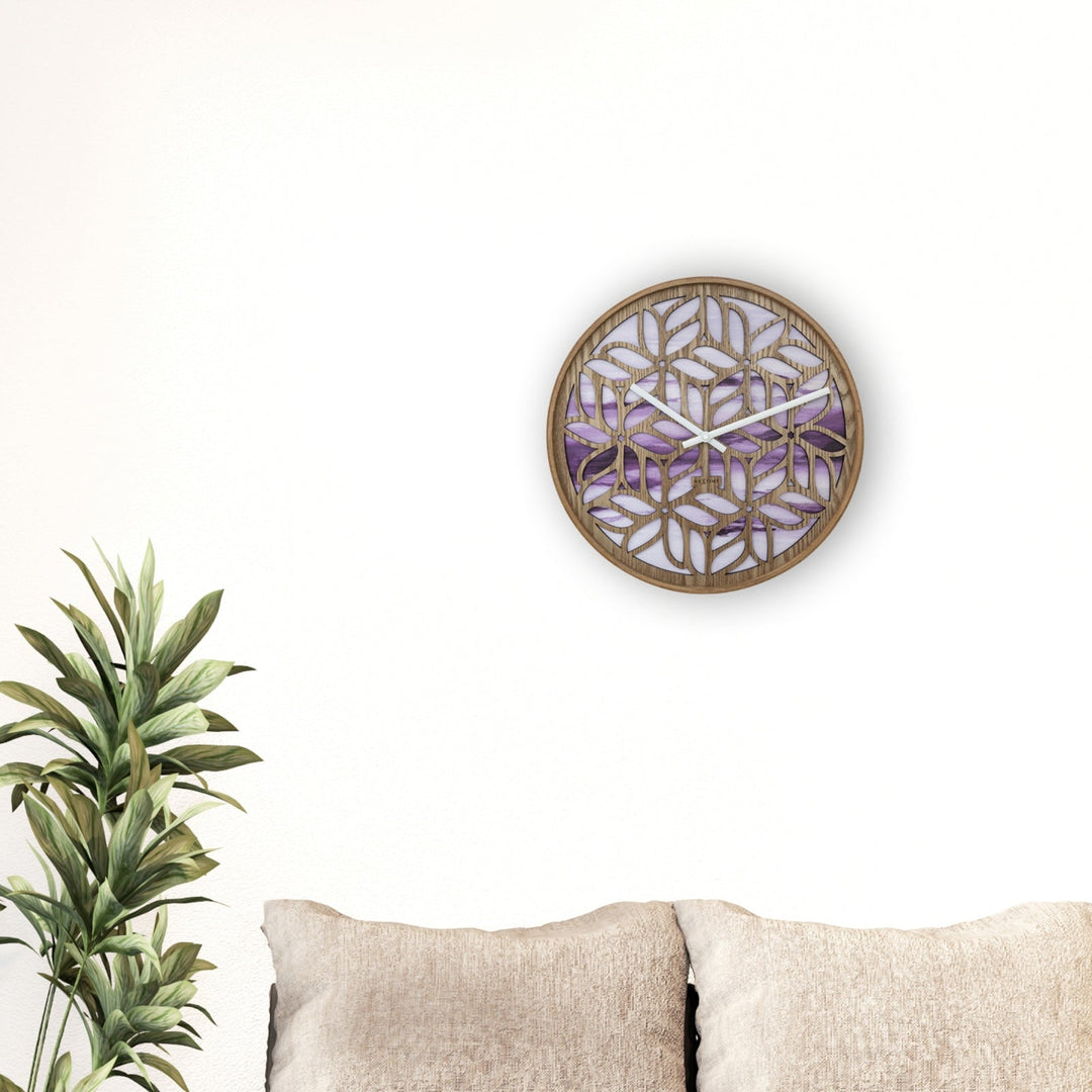 NeXtime Yogi Intricate Wooden Pattern Wall Clock Purple 40cm 573308 10