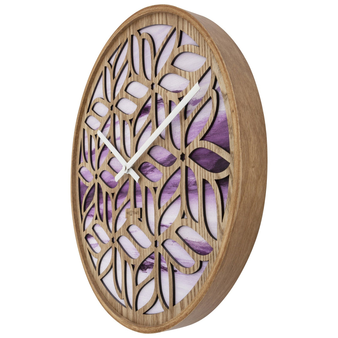 NeXtime Yogi Intricate Wooden Pattern Wall Clock Purple 40cm 573308 3