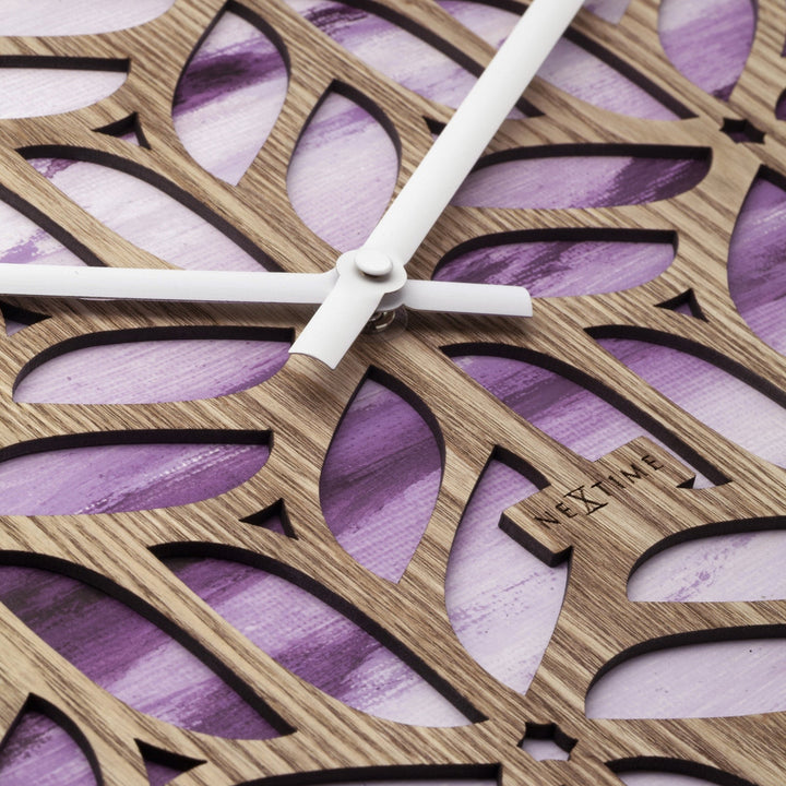 NeXtime Yogi Intricate Wooden Pattern Wall Clock Purple 40cm 573308 5